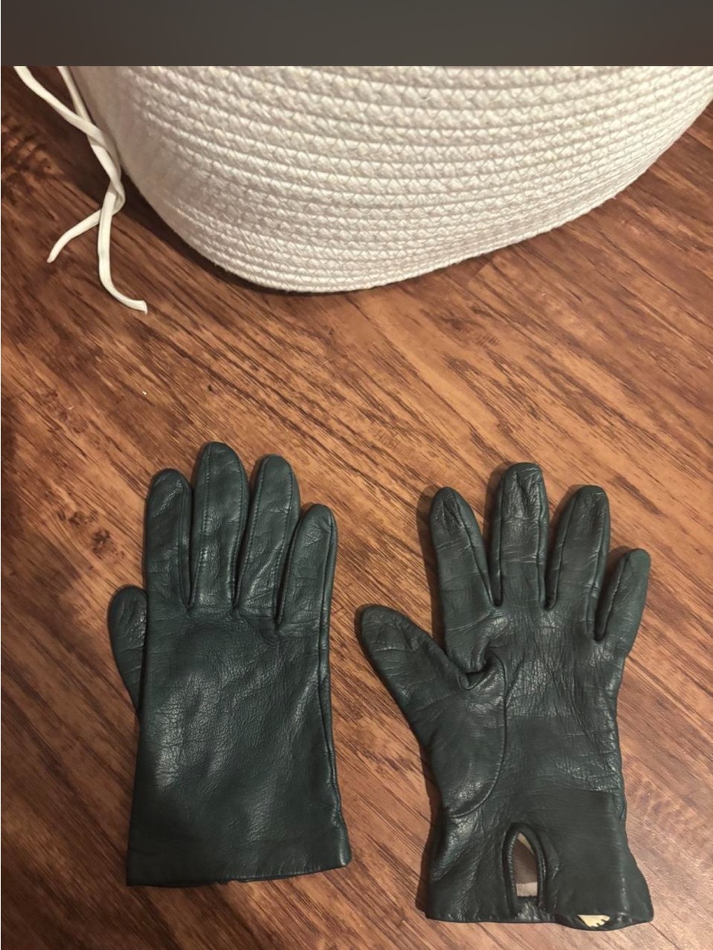 women’s  Dark Green Leather Gloves - Classic Winter Accessory